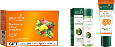 

BIOTIQUE BIO anti-tan facial kit, Cucumber Pore Tightening Toner, LIP CARE(Set of 3)