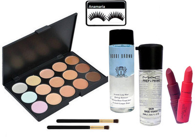

anamaria Eyelashes&Mac 15 Shades Concealer Palette & Bobbi Brown Makeup Remover & Prep+Prime Primer With Makeup Brush 2 & Giambattista Valli Lipstick (pack Of 2)(Set of 8)