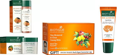 

BIOTIQUE BIO anti-tan facial kit, Honey Gel Refreshing Foaming Face cleanser , Papaya Revitalizing Tan-Removal Scrub, LIP BALM(Set of 4)