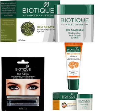 

BIOTIQUE BIO SEA WEED REVITALIZING ANTI-FATIGUE EYE GEL, ALMOND SOOTHING & NOURISHING EYE CREAM, ALMOND KAJAL, LIP BALM(Set of 4)