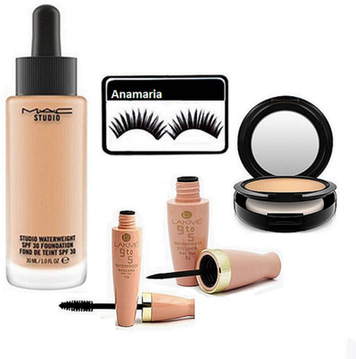 

anamaria Eyelashes & Mac Studio Water Weight Foundation & Lakme 9 to 5 Eyeliner+Mascara & Compact(Set of 5)