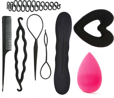 

Bella Hararo 8pc set Juda Maker + Heart shape donut + Braid Maker + Hair Styling Tools & Sponge Puff for Foundation(Set of 1)