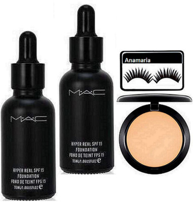 anamaria Eyelashes & Mac Hyper Real Foundation (Pack of 2) With Compact(Set of 4)