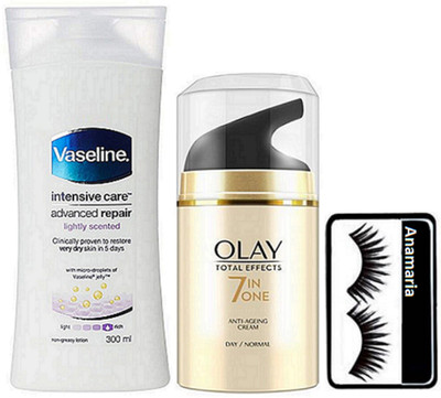 

anamaria Eyelashes & Olay Anti Ageing Day Cream & Intensive Care Vaseline(Set of 3)