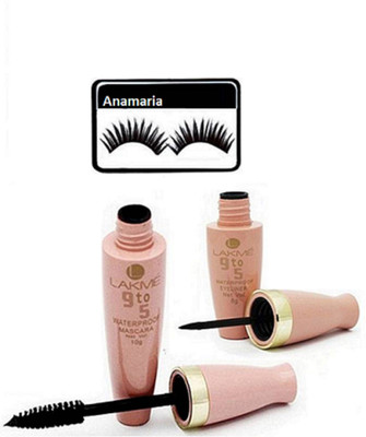 

anamaria Eyelashes & Lakme 9 to 5 Waterproof Eyeliner+Mascara(Set of 3)