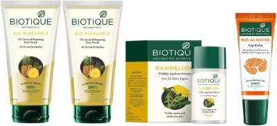 

BIOTIQUE BIO Pineapple Oil Control Foaming Face Wash, DANDELION AGELESS LIGHTENING SERUM, LIP CARE(Set of 4)