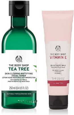 The Body Shop Tea Tree Facial Toner And Vitamin E Facial Wash Combo 250ML+125ML(Set of 2)