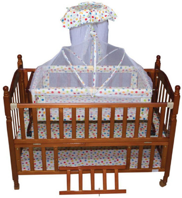 mee mee baby wooden cot with swing & mosquito net