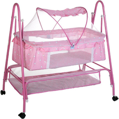 

MeeMee Baby Cradle with Swing, Mosquito Net, Storage Basket(Pink)