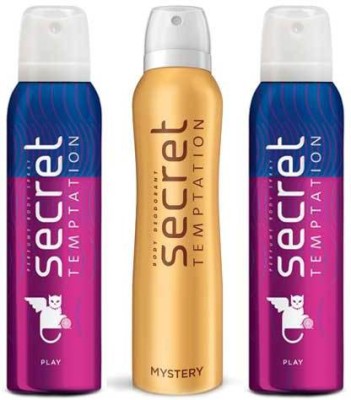 

Secret Temptation 1 Mystery and 2 Play 150 ML each Deodorant Spray - For Women(450 ml, Pack of 3)