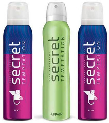 

Secret Temptation 1 Affair and 2 Play 150 ML each Deodorant Spray - For Women(450 ml, Pack of 3)
