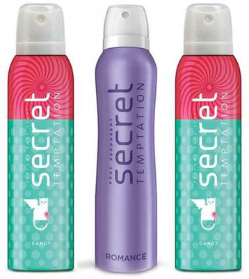 

Secret Temptation 2 Candy and 1 Romance 150 ML each Deodorant Spray - For Women(450 ml, Pack of 3)