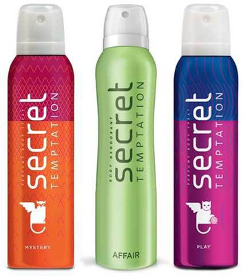 

Secret Temptation Affair, Play and Mystery 150 ML each Deodorant Spray - For Women(450 ml, Pack of 3)