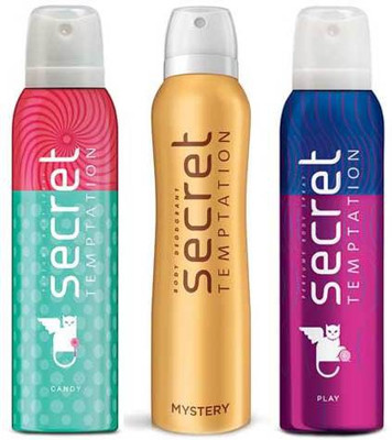 

Secret Temptation Candy, Mystery and Play 150 ML each Deodorant Spray - For Women(450 ml, Pack of 3)