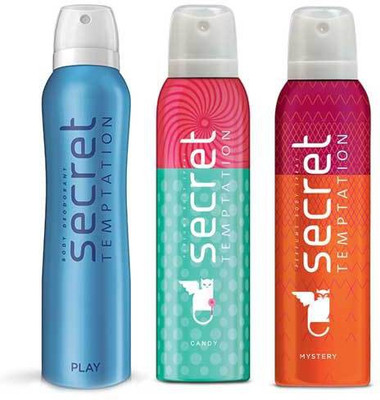 

Secret Temptation Candy , Mystery and Play 150 ML each Deodorant Spray - For Women(450 ml, Pack of 3)