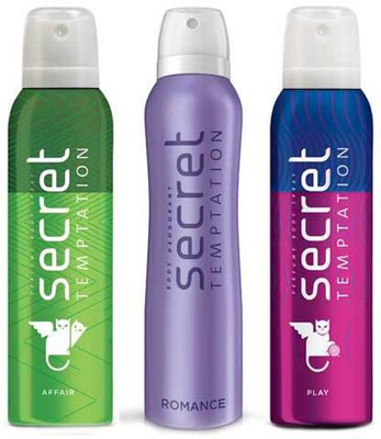 

Secret Temptation Affair, Play and Romance 150 ML each Deodorant Spray - For Women(450 ml, Pack of 3)