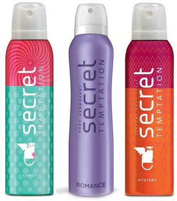 

Secret Temptation Candy, Mystery and Romance 150 ML each Deodorant Spray - For Women(450 ml, Pack of 3)