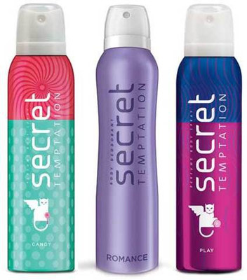 

Secret Temptation Candy, Play and Romance 150 ML each Deodorant Spray - For Women(450 ml, Pack of 3)