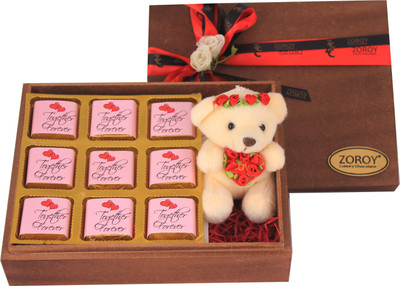 

Zoroy Luxury Chocolate Wood Box with 9 Dark chocolates and a teddy Bear Combo(140 g)