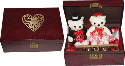 

Zoroy Luxury Chocolate Valentines day Couple Love Hamper- Pair of teddies and chocolates in Leather Hamper box Combo(50 g)