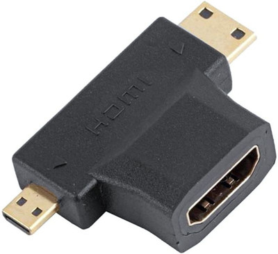 

SBE 1Pc 3 in 1 Micro HDMI Male + Mini HDMI Male to HDMI 1.4 Female Cable Adapter Black Gold Plated T- Shape Converter Gaming Adapter(Black, For PC)