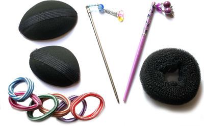

ShopTop Bun Maker 6pc. set Donut Bun, puff bumpit, bun stick and rubber band Bun Stick, Rubber Band, Bun, Hair Accessory Set(Multicolor)