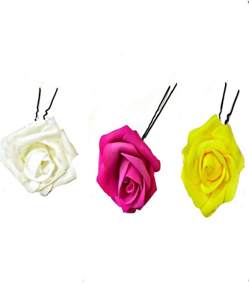 

Three Elements Designer Artificial Hair Gajra pins , threads , flower for Women and Girls,Pink, White and Yellow Pack of 3 Hair Pin(Yellow, Pink, White)
