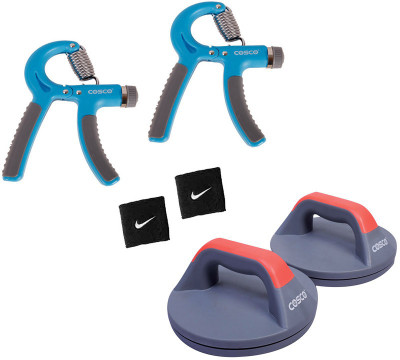 

Cosco Fitness Hand Grip Brace ( Pack of 2) with Pushup Bar PROFILE (Pack of 2) 2 Wrist Band Gym & Fitness Kit