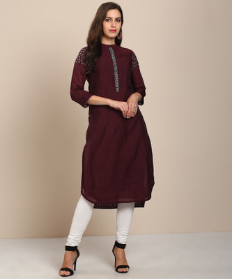 Biba Women Solid Straight KurtaMaroon