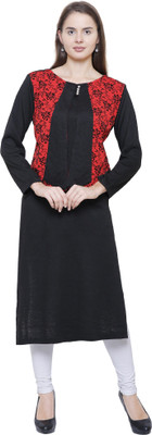 Rosary Women Floral Print Straight Kurta(Red, Black)