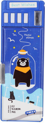 

Webby Playful Animals Playful Animals Bear Art Plastic Pencil Box(Set of 1, Dark Blue)