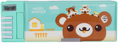 

Webby Happy Winter Happy Winter Bear Art Plastic Pencil Box(Set of 1, Green)