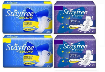 

Stayfree Secure & dry max all night 20+20+7+7 pad Sanitary Pad(Pack of 4)