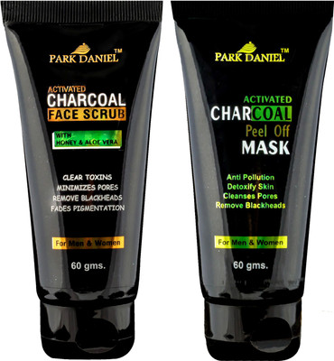 

Park Daniel Activated Charcoal Face Scrub & Peel off Mask - For Deep Cleansing & Blackhead Removal Combo pack of 2 tubes of 60 gms(120 gms) Scrub(120 g)