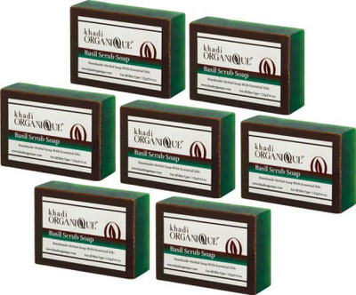 

khadi organique HANDMADE BASIL SCRUB SOAP WITH ESSENTIAL OIL (875 g, Pack of 7)(875 g, Pack of 7)
