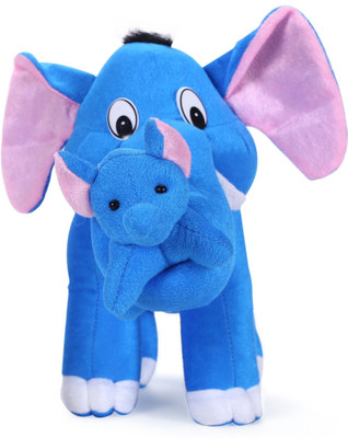 Tickles Blue Cute Mother Elephant With Single Baby Soft Stuffed For Kids 41 cm - 41 cm(Blue)