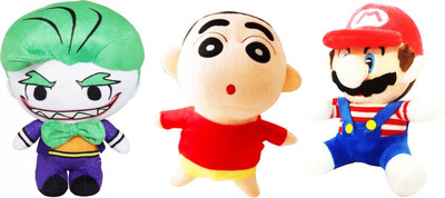 

Toy Mela Set of 3 Marvel DC Avengers Joker Clown from Batman, Shinchan, Super Mario Bros. 20cms soft toy plush stuffed toys - 20 cm(Multicolor)