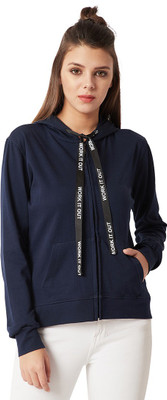 Miss Chase Solid Round Neck Casual Women Dark Blue Sweater