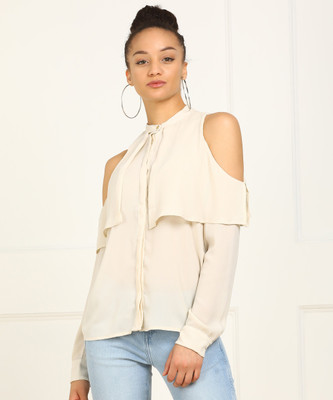 van-heusen-casual-cold-shoulder-solid-women-beige-top