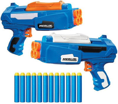 

Buzz Bee Buzz Bee Air Warriors Merlin Blaster Toy Gun with 12 Long Distance Darts (Pack of 2)(Blue)