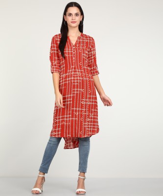 GLOBAL DESI Casual Roll-up Sleeve Printed Women Red Top