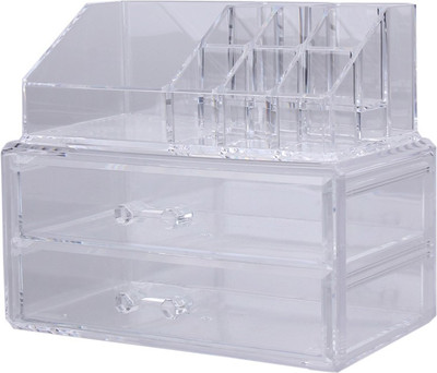 

Goofybuy Two Tray Acrylic Makeup Box For Cosmetics, Makeup And Beauty Items - Transparent Makeup box, jewelry box, cosmetic box Vanity Box(Transparent)