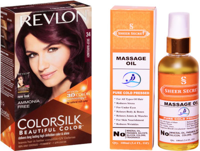 

SHEER SECRET MASSAGE OIL 100 ML (PURE COLD PRESSED) with REVLON HAIR COLOUR DEEP BURGUNDY 34(Set of 2)