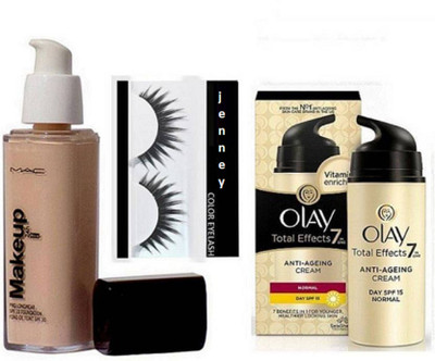 

jenney Eyelashes,Olay Total Effects 7 Anti Ageing cream and Mac Makeup 24hr Pro Long Wear Spf 10 Foundation(Set of 3)