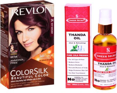 

SHEER SECRET THANDA OIL 100 ML (PURE COLD PRESSED) with REVLON HAIR COLOUR DEEP BURGUNDY 34(Set of 2)
