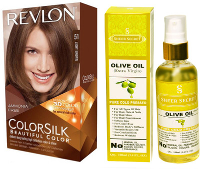 

SHEER SECRET OLIVE OIL 100 ML (PURE COLD PRESSED) with HAIR COLOUR LIGHT BROWN 51(Set of 2)