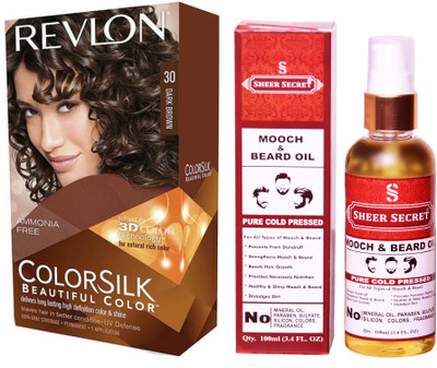 

SHEER SECRET MOOCH AND BEARD OIL 100 ML (PURE COLD PRESSED) with REVLON HAIR COLOUR DARK BROWN 30(Set of 2)
