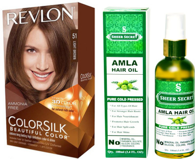 

SHEER SECRET AMLA HAIR OIL 100 ML (PURE COLD PRESSED) with REVLON HAIR COLOUR LIGHT BROWN 51(Set of 2)
