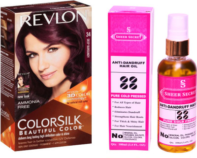 

SHEER SECRET ANTI DANDRUFF OIL 100 ML (PURE COLD PRESSED) with HAIR COLOUR DEEP BURGUNDY 34(Set of 2)