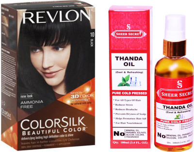 

SHEER SECRET THANDA OIL 100 ML (PURE COLD PRESSED) with REVLON HAIR COLOUR BLACK 10(Set of 2)